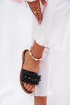 Women's Flat Sandals With Decorative Beads Black Aricca