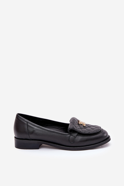 Leather Moccasins With Gold Decoration Black Laura Messi 2927