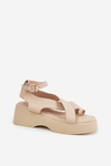Women's sandals on platform and wedge eco leather beige Tenzorus