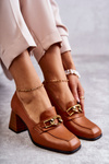 Leather Pumps With Chain Laura Messi 2514 Camel