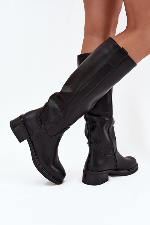 Women's Officer Boots On Low Heel Insulated Black Averna