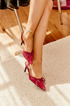 Lace High Heels With Open Back Burgundy Annivirae