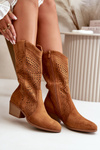 Lace-Up Women's Cowboy Boots with Heel Camel Iceda