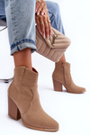 Leather Cowboy Boots on Heel Beige Lotoune 