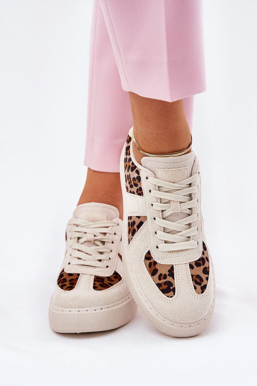 Women's Sneakers with Leopard Print on Platform Beige Nativira