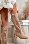 Lace-up Women's Low Heel Eco Suede Boots with Zipper Dark Beige Orchides