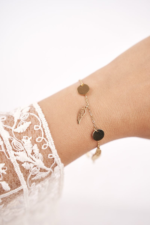 Damska Bransoletka Celebrytka Złota 7 Zawieszek Skrzydła Aurora