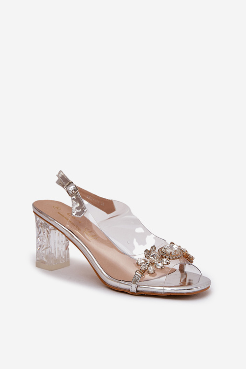 Elegant Heeled Sandals With Decorations Silver D&A MR38-444