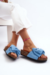 Women's Cork Platform Sandals with Bow Blue Tarena