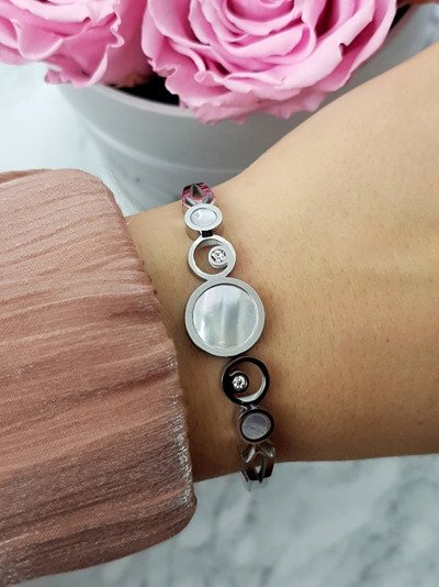 Women's Steel Bracelet Pearl Stones Silver Dione