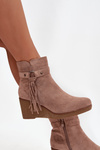 Insulated women's ankle boots with platform and fringes beige Olivarae