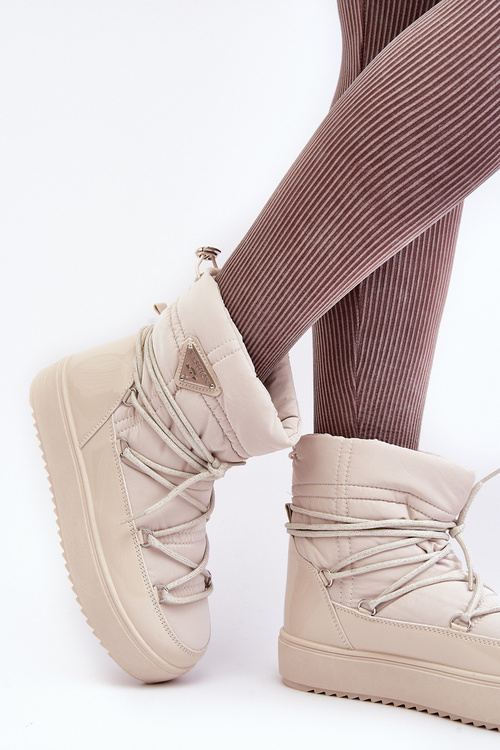 Women's Snow Boots with Platform and Tie Beige Fleure