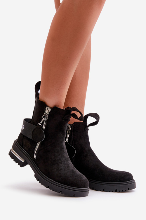 Women's warm boots with a zipper Black Calvaro