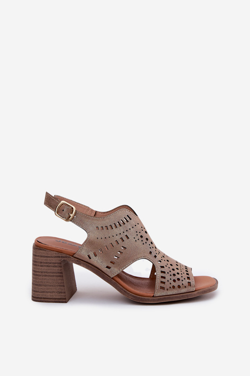 Ladies Perforated Sandals On A Heel Gold Tosine