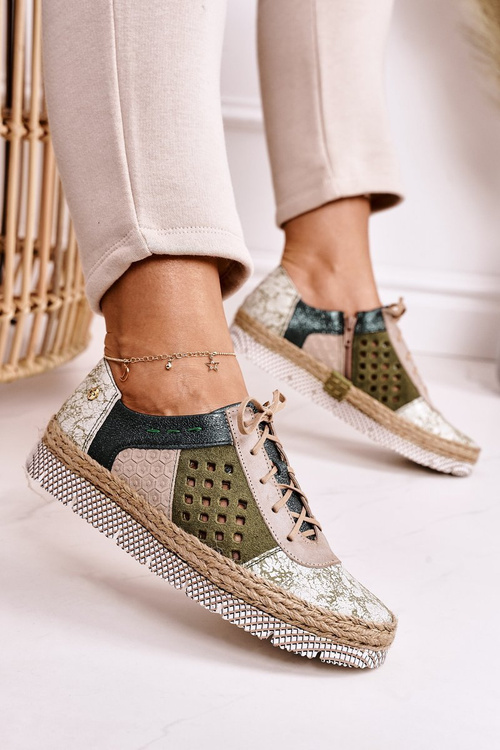 Damskie Skórzane Półbuty Maciejka Zielone 03339-09