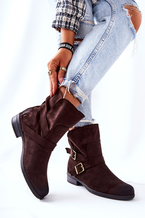 Suede Booties with Buckles Brown Renisse