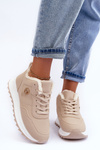 Platform Sport Leather Shoes with Fleece Lining Beige Adite