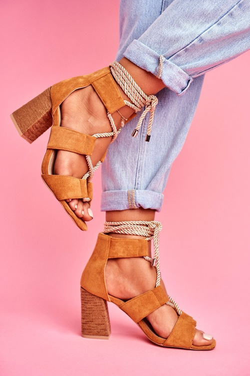 Women's Stiletto Sandals Tiered Suede Camel Amore