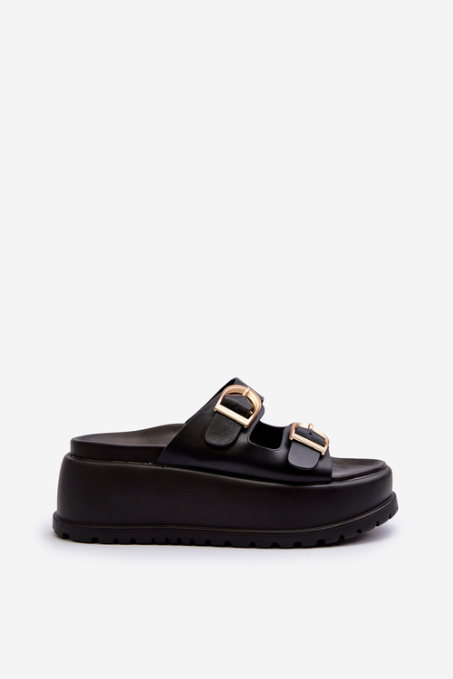 Women's Slides on Chunky Platform Black Mililena