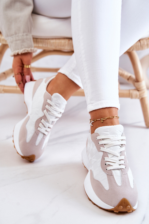 Classic Sports Shoes Tied White and Beige Patrice