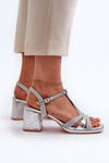 Women's Silver Faux Leather Heeled Sandals Lyana