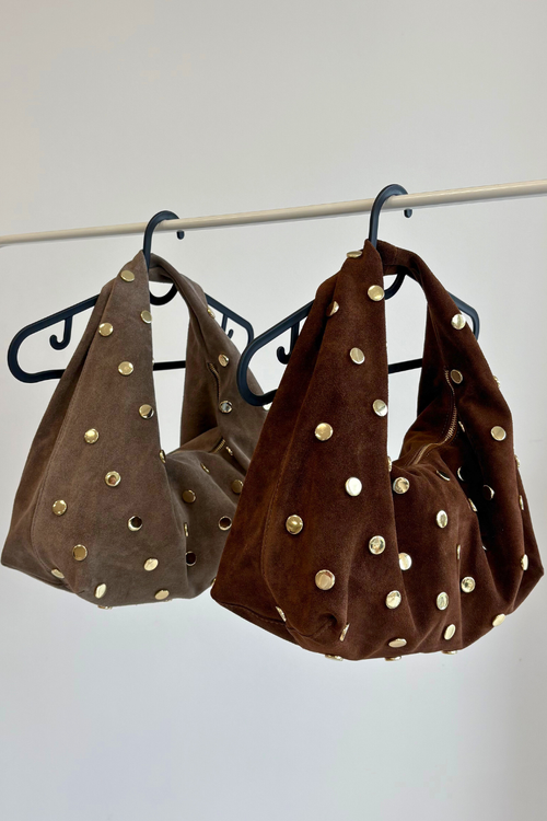 Leather Suede Bag With Embellishment Brown Narisse