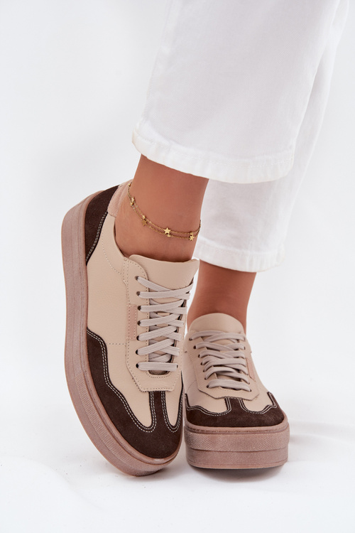 Leather Women's Sneakers On Platform Zazoo N1269S2 Beige