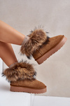 Leather Snow Boots On A Platform With Fur Camel Avirisa