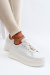 Women's Leather Platform Sneakers With Teddy Bear White Vinceza 66641