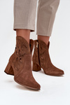 Suede Perforated Women's Ankle Boots on Heel Zazoo 3647 Brown