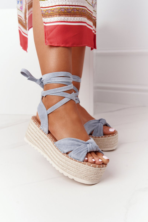 Lace-up Sandals On A Braided Platform Blue La Palma
