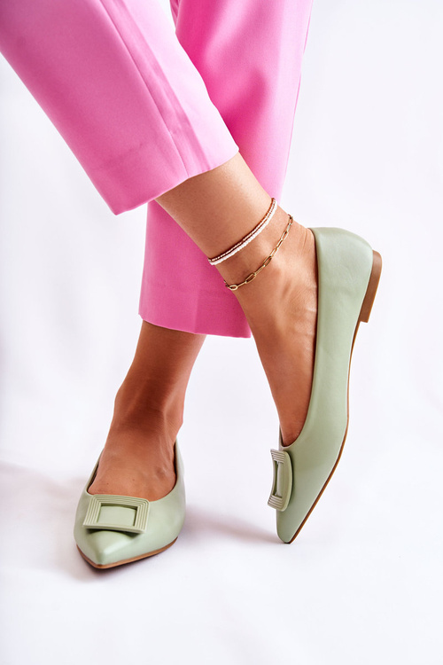 Leather Ballerinas With Spitz Ornament Green Simone