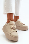 Women's Leather Platform Sneakers with Bow Beige Vinceza 66641