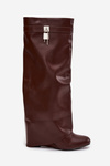Women's Platform Boots with Strap and Silver Detail Eco Leather Brown Korivelle