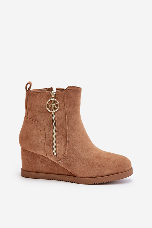 Insulated wedge boots with decorative zipper eco suede camel Leretha