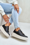Leather Women's Platform Sneakers With Brooch Vinceza 89101 Black