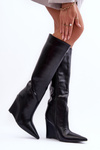 Leather Boots On Platform Black Delinn
