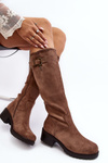 Women's Suede Boots on a Flat Heel Beige Saranai