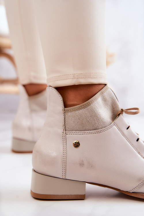 Botki Trzewiki Damskie Skórzane Maciejka Jasnobeżowe 04744-22