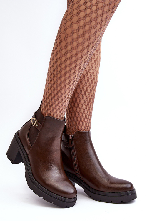 Leather Women's Boots On Massive Heel Brown Belinda