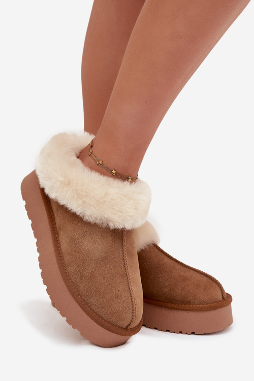 Leather Suede Snow Boots for Women with Fur Camel Mivelle