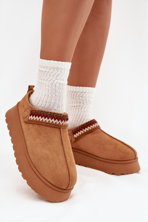 Women's Low Snow Boots With Movable Strap And Embroidery On Platform Camel Lyrisse