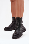 Warm ankle boots workers women's with zip eco leather black Mailyra