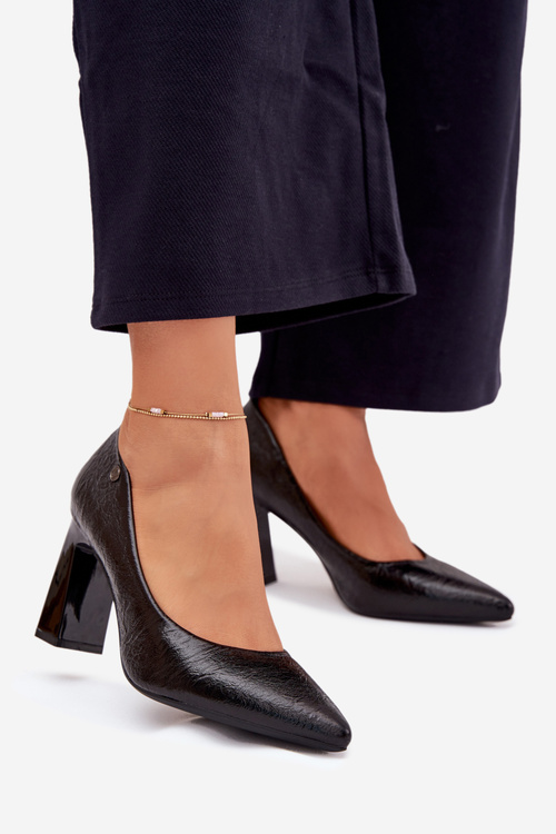 Damskie Czółenka Na Słupkowym Obcasie Czarne Vinceza 62252