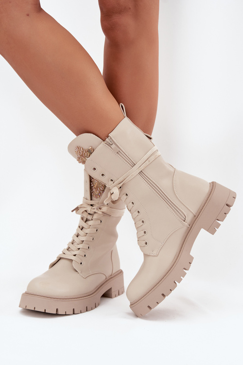 Insulated ankle boots workers with decoration beige Kelilea