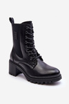 Women's Leather Boots On Heel Black Esnar