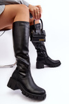 Women's Leather Ankle Boots with Low Massive Heel Black Nienna