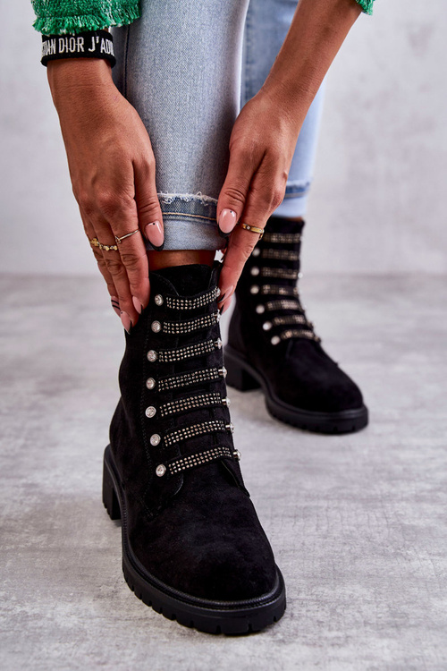suede boots with decorative stripes Black Malesia