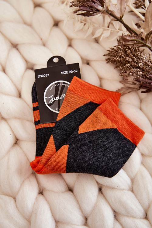 Skarpety Dziecięce Dwukolorowe Paski Grafitowo-Pomarańczowe