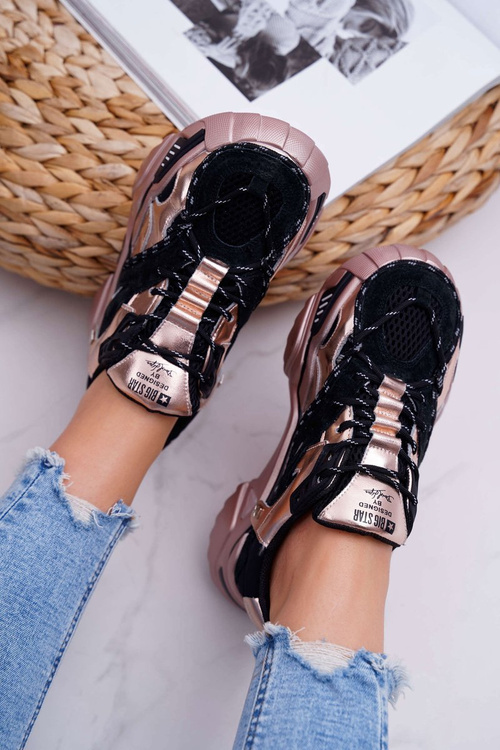 Damskie Sportowe Obuwie Big Star by Daniel Lopez Czarno Złote FF274A528